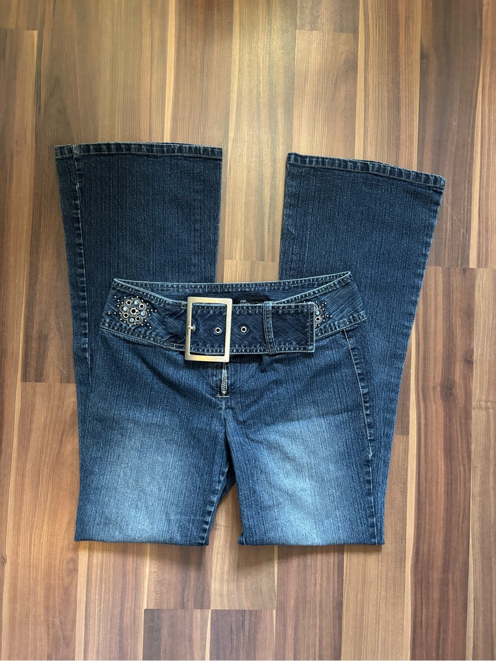 No Boundaries Dark Blue Boot Cut Jeans with Studded Belt
